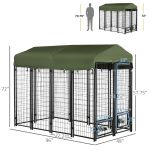 Outdoor Dog Kennel, Lockable Pet Playpen Crate, Welded Wire Steel Fence, with Water-, UV-Resistant Canopy, Rotating Bowl Holders, Door - Image 3