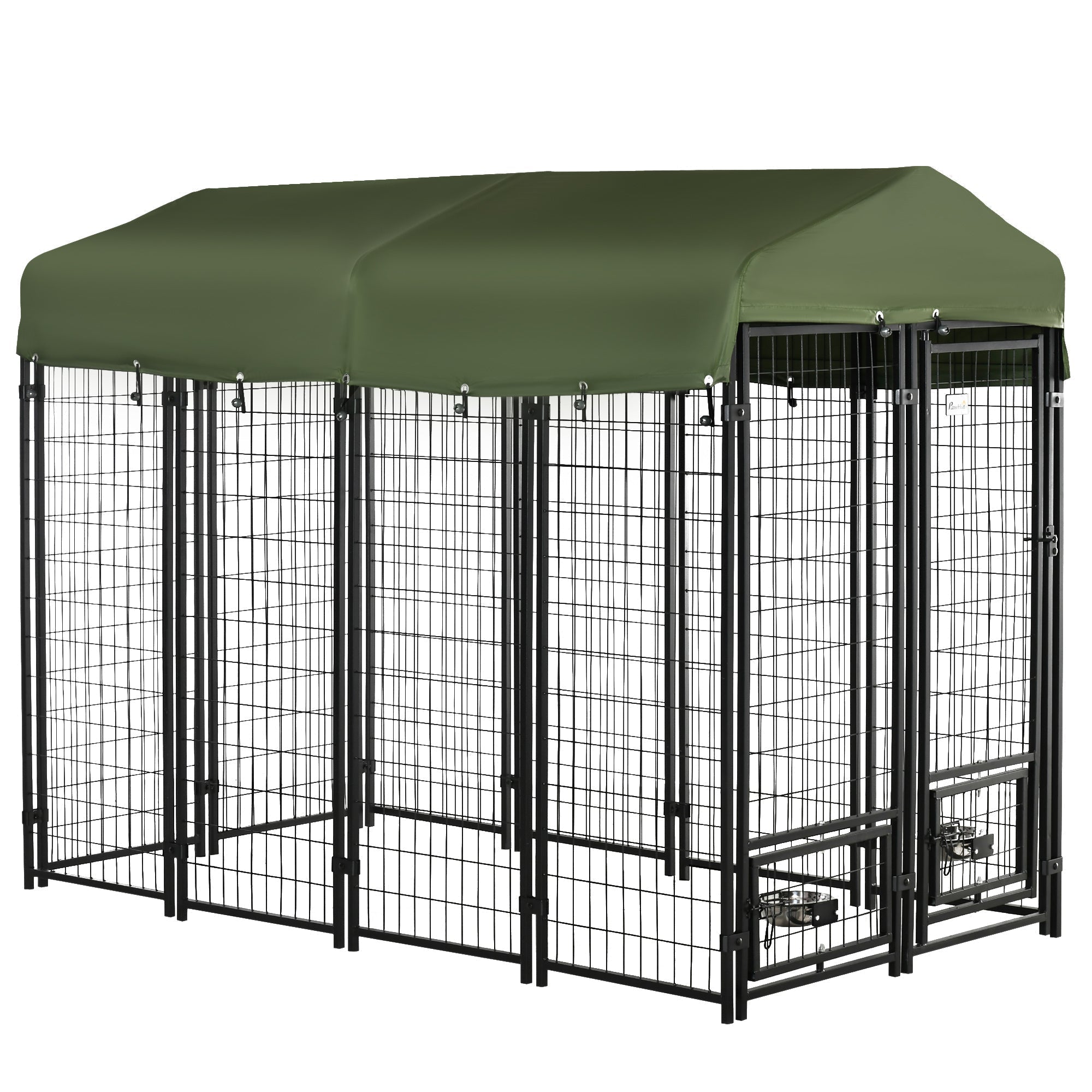 outdoor-dog-kennel-lockable-pet-playpen-crate-welded-wire-steel-fence-with-water-uv-resistant-canopy-rotating-bowl-holders-door-5935926 Outdoor Dog Kennel, Lockable Pet Playpen Crate, Welded Wire Steel Fence, with Water-, UV-Resistant Canopy, Rotating Bowl Holders, Door - Image 1