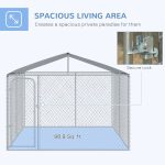 Outdoor Metal Dog Kennel, Pet Playpen with Steel Lock, Mesh Sidewalls and Cover for Backyard & Patio, 9.8' x 9.8' x 7.7' - Image 4