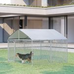 Outdoor Metal Dog Kennel, Pet Playpen with Steel Lock, Mesh Sidewalls and Cover for Backyard & Patio, 9.8' x 9.8' x 7.7' - Image 2