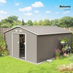 Outsunny 11′ x 13′ Outdoor Storage Shed, Garden Tool Metal Shed with Foundation Kit, Double Lockable Door, Air Vents and Slopings Roofs, for Backyard, Patio, Lawn, Light Grays - Image 2