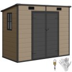 Outsunny 8′ x 4′ Outdoor Storage Shed Light Brown Resin - Prioka