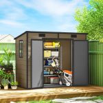 Outsunny 8′ x 4′ Outdoor Storage Shed Light Brown Resin - Image 4