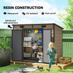 Outsunny 8′ x 4′ Outdoor Storage Shed Light Brown Resin - Image 6