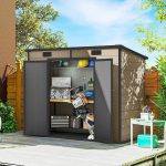 Outsunny 8′ x 4′ Outdoor Storage Shed Light Brown Resin - Image 3