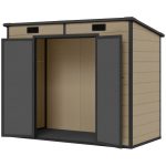 Outsunny 8’×4′ Outdoor Storage Shed Light Brown Resin - Image 2