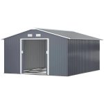 Outsunny Outdoor Storage Shed Dark Gray 11’×13′ Galvanized Steel - Image 2