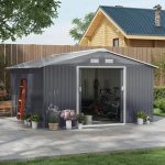 Outsunny Outdoor Storage Shed Dark Gray 11’×13′ Galvanized Steel - Image 3