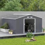 Outsunny Outdoor Storage Shed Dark Gray 11’×13′ Galvanized Steel - Image 4