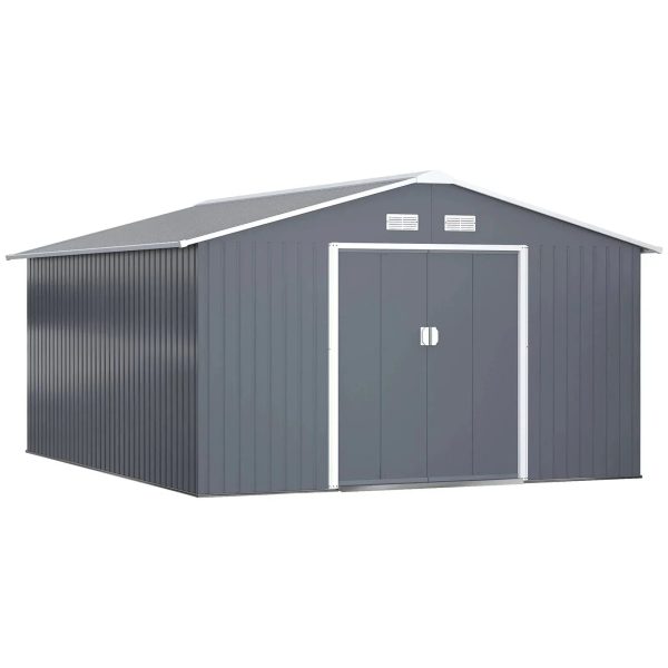 Outsunny Outdoor Storage Shed Dark Gray 11’×13′ Galvanized Steel - Prioka