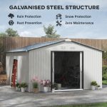 Outsunny Outdoor Storage Shed White 11′ x 13′ Galvanized Steel - Image 6