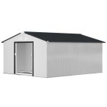 Outsunny Outdoor Storage Shed White 11′ x 13′ Galvanized Steel - Image 2