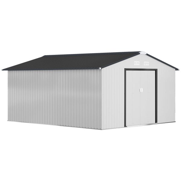 Outsunny Outdoor Storage Shed White 11′ x 13′ Galvanized Steel - Prioka