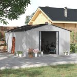 Outsunny Outdoor Storage Shed White 11′ x 13′ Galvanized Steel - Image 3