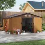 Outsunny Outdoor Storage Shed Yellow 11′ x 13′ Galvanized Steel - Image 3