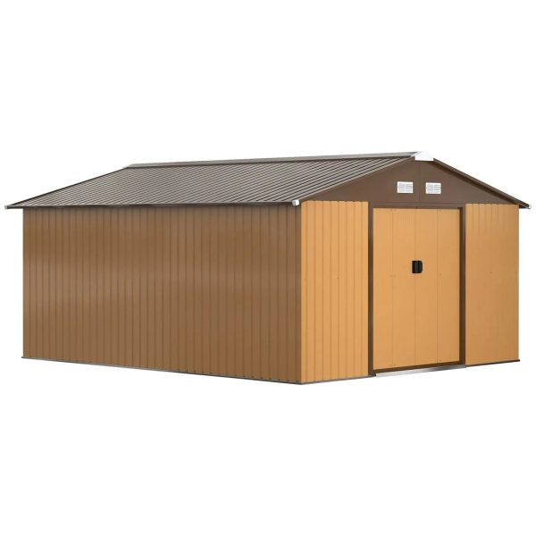 Outsunny Outdoor Storage Shed Yellow 11’×13′ Galvanized Steel - Prioka