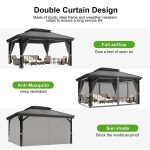 Patioslife Hardtop Pergola Gazebo Grey 10 ft×12 ft Aluminum Frame Galvanized Steel Roof - Image 3