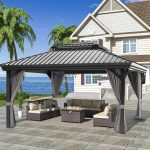 Patioslife Hardtop Pergola Gazebo Grey 10 ft×12 ft Aluminum Frame Galvanized Steel Roof - Prioka