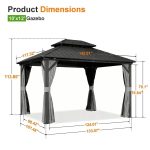 Patioslife Hardtop Pergola Gazebo Grey 10 ft×12 ft Aluminum Frame Galvanized Steel Roof - Image 4
