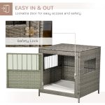 Rattan Dog Crate, Wicker Dog Cage with Lockable Door and Soft Washable Cushion, Dog Kennel Furniture for Small Sized Dogs, Grey - Image 4
