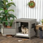 Rattan Dog Crate, Wicker Dog Cage with Lockable Door and Soft Washable Cushion, Dog Kennel Furniture for Small Sized Dogs, Grey - Image 2