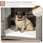 Rattan Dog Crate, Wicker Dog Cage with Lockable Door and Soft Washable Cushion, Dog Kennel Furniture for Small Sized Dogs, Grey - Image 6