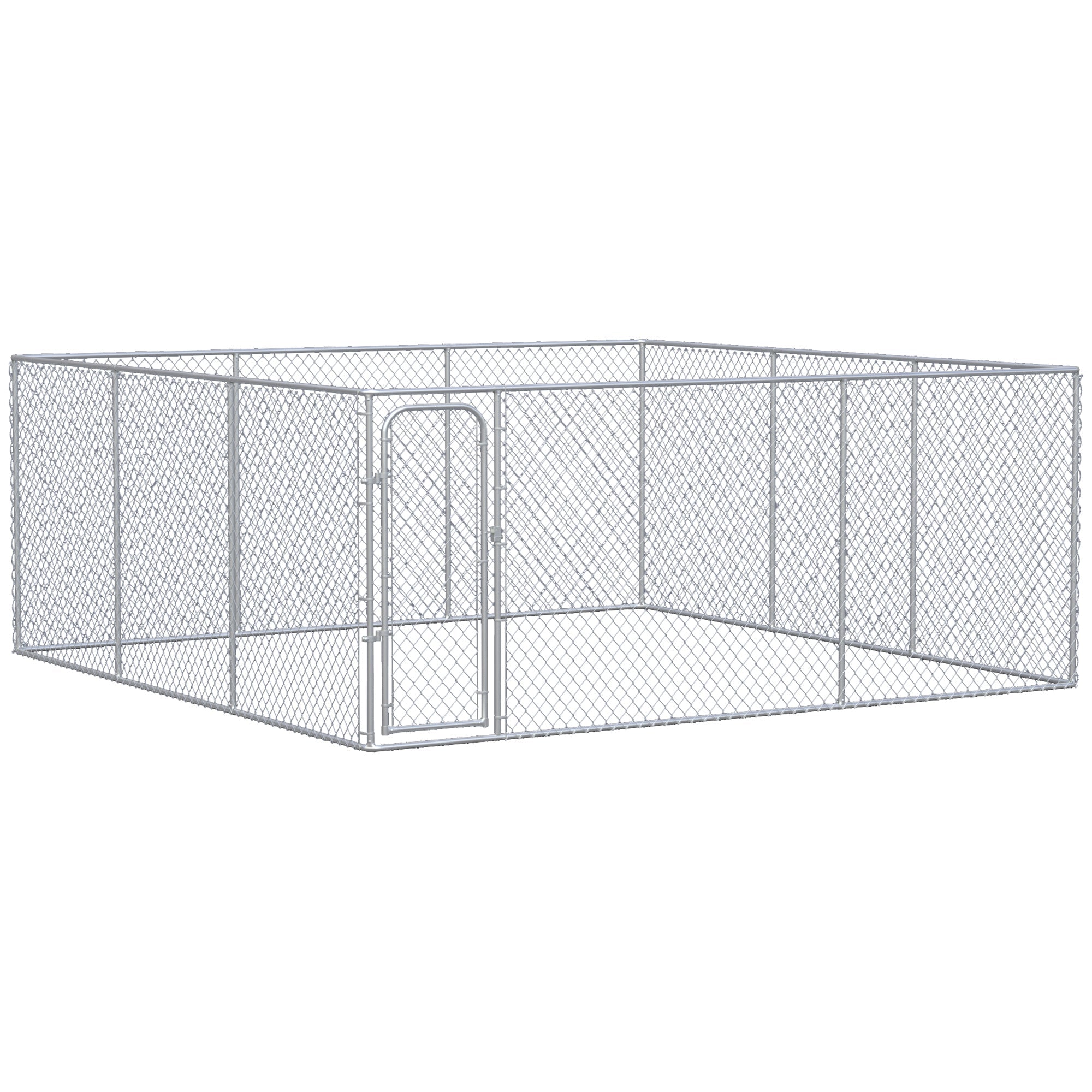 silver-outdoor-dog-kennel-galvanized-chain-link-fence-heavy-duty-pet-run-house-chicken-coop-with-secure-lock-mesh-sidewalls-for-backyard-silver-1156582 Silver Outdoor Dog Kennel Galvanized Chain Link Fence Heavy Duty Pet Run House Chicken Coop with Secure Lock Mesh Sidewalls for Backyard, Silver - Image 1