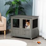 Stylish Dog Kennel, Wooden End Table Furniture with Cushion & Lockable Magnetic Doors, Small Size Pet Crate Indoor Animal Cage, Grey - Image 2