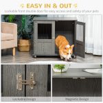Stylish Dog Kennel, Wooden End Table Furniture with Cushion & Lockable Magnetic Doors, Small Size Pet Crate Indoor Animal Cage, Grey - Image 5