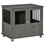 Stylish Dog Kennel, Wooden End Table Furniture with Cushion & Lockable Magnetic Doors, Small Size Pet Crate Indoor Animal Cage, Grey