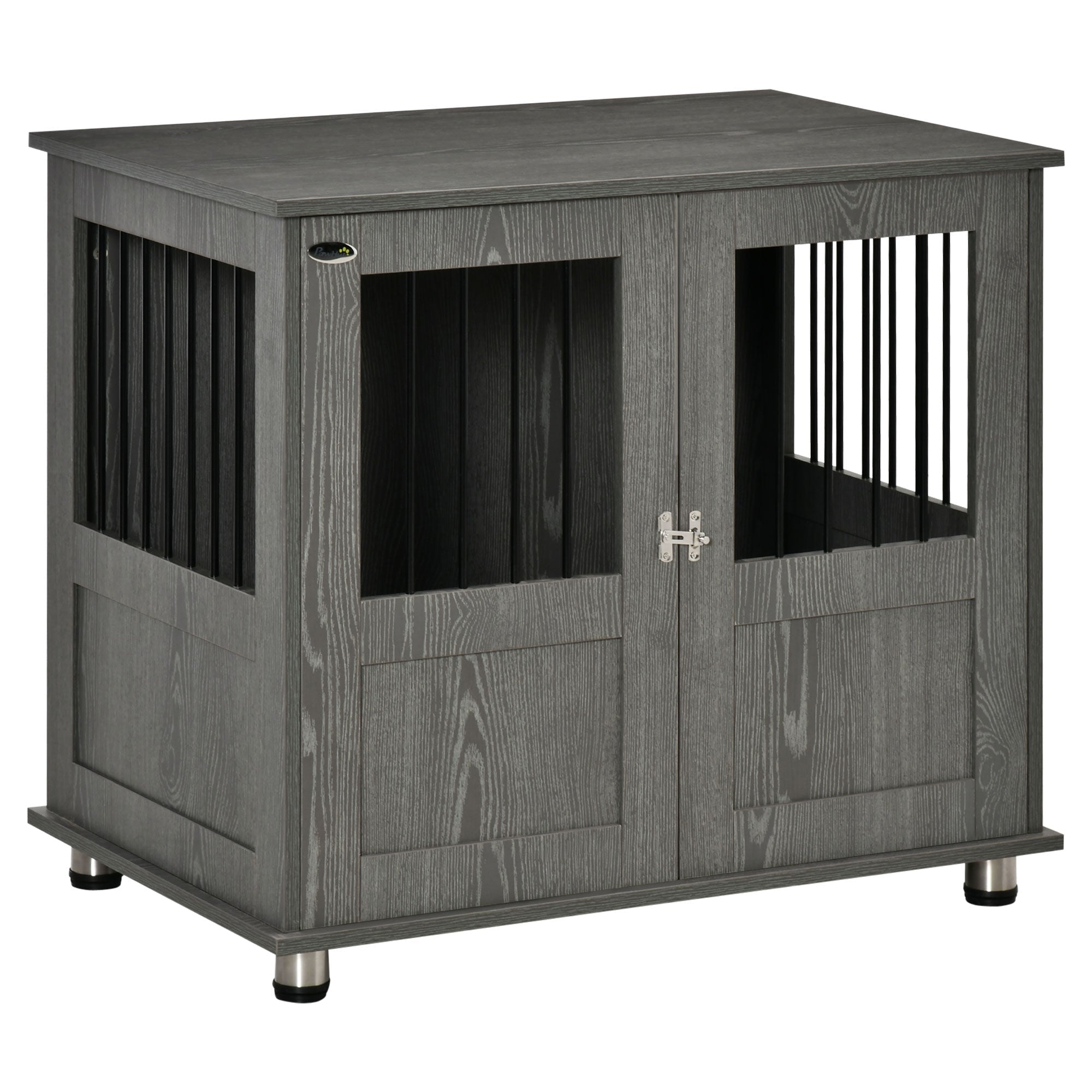 stylish-dog-kennel-wooden-end-table-furniture-with-cushion-lockable-magnetic-doors-small-size-pet-crate-indoor-animal-cage-grey-9554488 Stylish Dog Kennel, Wooden End Table Furniture with Cushion & Lockable Magnetic Doors, Small Size Pet Crate Indoor Animal Cage, Grey - Image 1