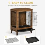Stylish Dog Kennel, Wooden & Wire End Table Furniture with Cushion & Lockable Magnetic Doors, Small Size Pet Crate Indoor Animal Cage, Brown - Image 6