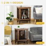 Stylish Dog Kennel, Wooden & Wire End Table Furniture with Cushion & Lockable Magnetic Doors, Small Size Pet Crate Indoor Animal Cage, Brown - Image 5