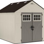 Suncast 8×10 Ft. Outdoor Storage Shed – Large Resin Outdoor Shed with Floor Included, Lockable Double Doors & Skylights. 547 Cu Ft Tremont Garden Resin Sheds for Lawn Tools, Riding Mowers, & Bikes - Prioka