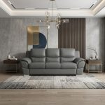 The Halston – 85" Gray Leather Sofa With Silver Legs