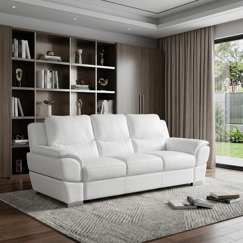 the-lena-white-leather-sofa-with-silver-legs-4145217 The Lena – White Leather Sofa with Silver Legs - Image 1
