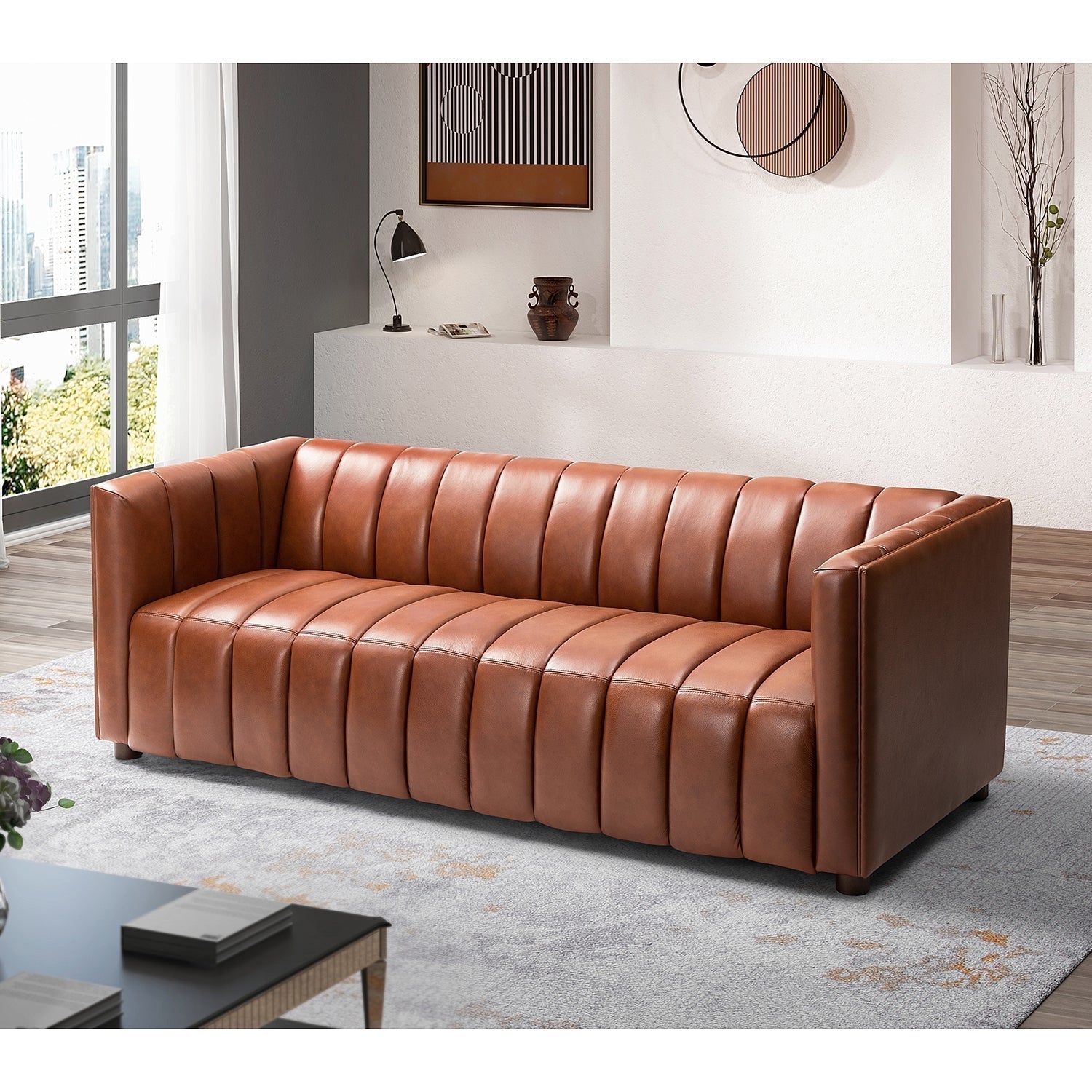 ulysses-genuine-leather-sofa-brown-channel-tufted-luxury-sofa-6836798 Ulysses Genuine Leather Sofa – Brown Channel-Tufted Luxury Sofa - Image 1