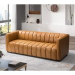Ulysses Genuine Leather Sofa – Camel Channel-Tufted Luxury Sofa