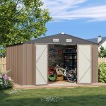 VEIKOUS 10 ft. x 10 ft. Outdoor Metal Storage Shed with Lockable Door and Vents, Gray - Image 2