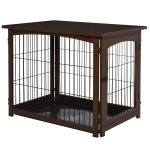 Wooden Decorative Dog Cage Pet Crate with Fence Side Table Small Animal House and Tabletop, Brown