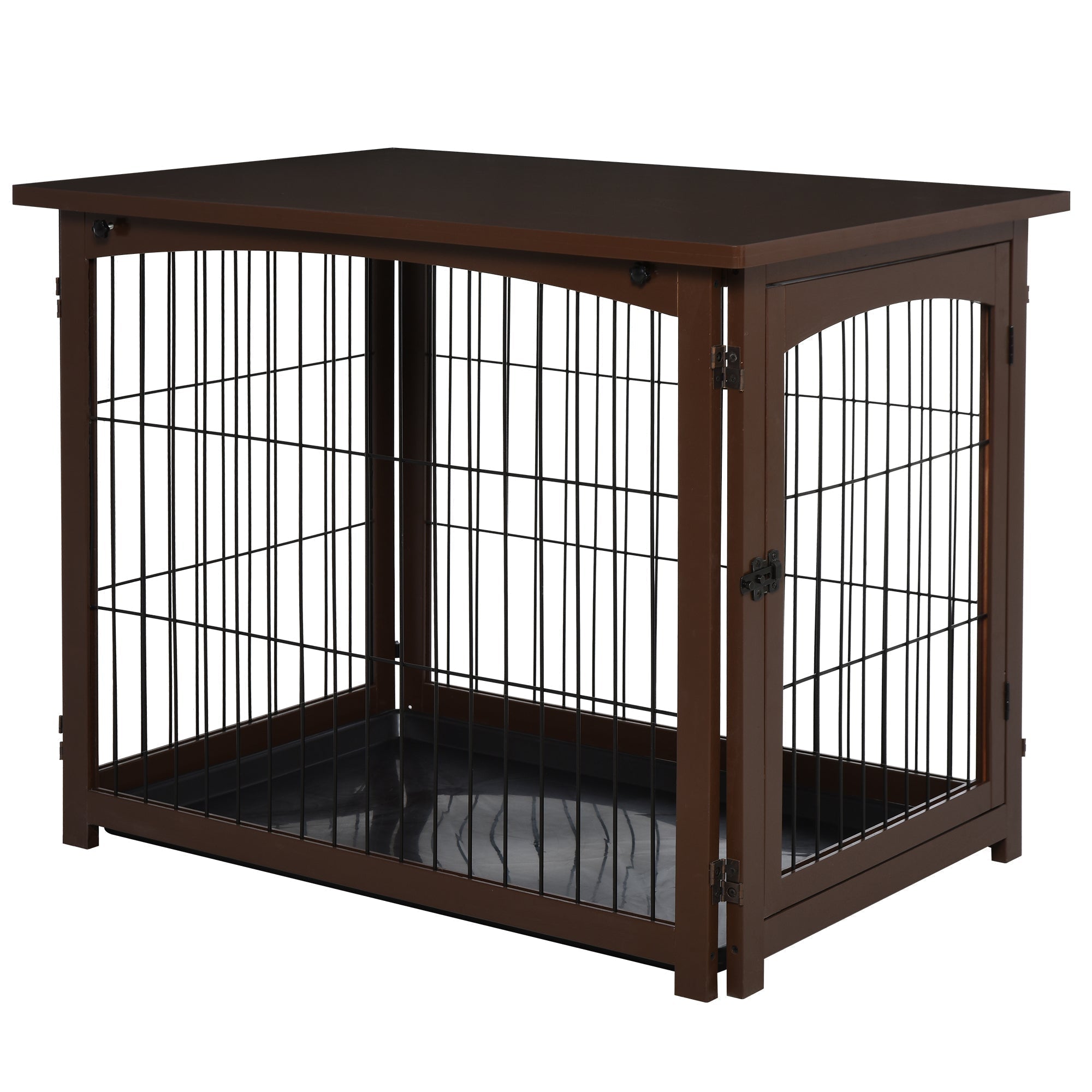 wooden-decorative-dog-cage-pet-crate-with-fence-side-table-small-animal-house-and-tabletop-brown-1550969 Wooden Decorative Dog Cage Pet Crate with Fence Side Table Small Animal House and Tabletop, Brown - Image 1