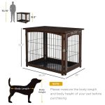 Wooden Decorative Dog Cage Pet Crate with Fence Side Table Small Animal House and Tabletop, Brown - Image 3