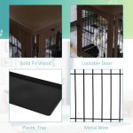 Wooden Decorative Dog Cage Pet Crate with Fence Side Table Small Animal House and Tabletop, Brown - Image 6