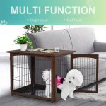 Wooden Decorative Dog Cage Pet Crate with Fence Side Table Small Animal House and Tabletop, Brown - Image 5