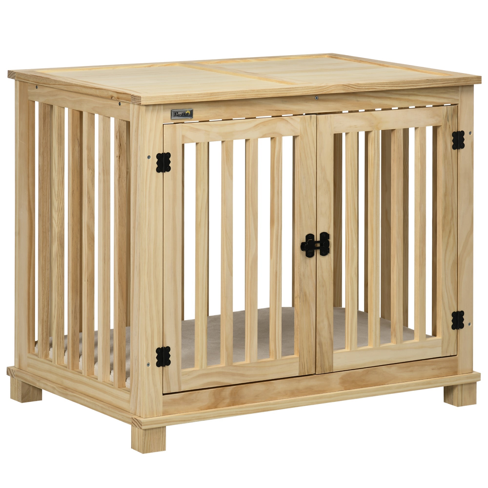wooden-dog-crate-furniture-with-soft-cushion-dog-crate-end-table-with-double-doors-indoor-pet-crate-for-small-medium-dogs-6342311 Wooden Dog Crate Furniture with Soft Cushion, Dog Crate End Table with Double Doors, Indoor Pet Crate for Small Medium Dogs - Image 1