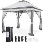 Yaheetech 11×11 Pop Up Gazebo Outdoor Canopy Shelter, Instant Patio Gazebo Sun Shade Canopy Tent with 4 Sandbags, 2 Tiers Roof & Mesh Netting for Lawn, Garden, Backyard & Deck, Gray