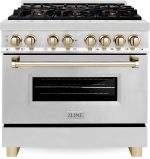 ZLINE Autograph Edition 36 Inch 4.6 Cu. Ft. Dual Fuel Range with Gold Accents, RAZ-36-G - Prioka